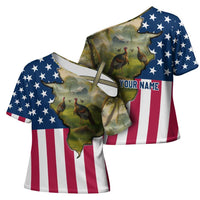 Custom American Flag Turkey Hunting Cross Shoulder Shirt with Illinois State Outline Country Farm Scene - Wonder Print Shop