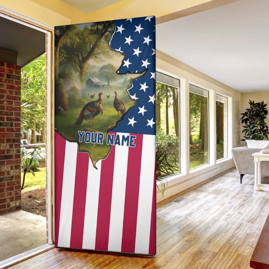 Custom American Flag Turkey Hunting Door Cover with Illinois State Outline Country Farm Scene - Wonder Print Shop