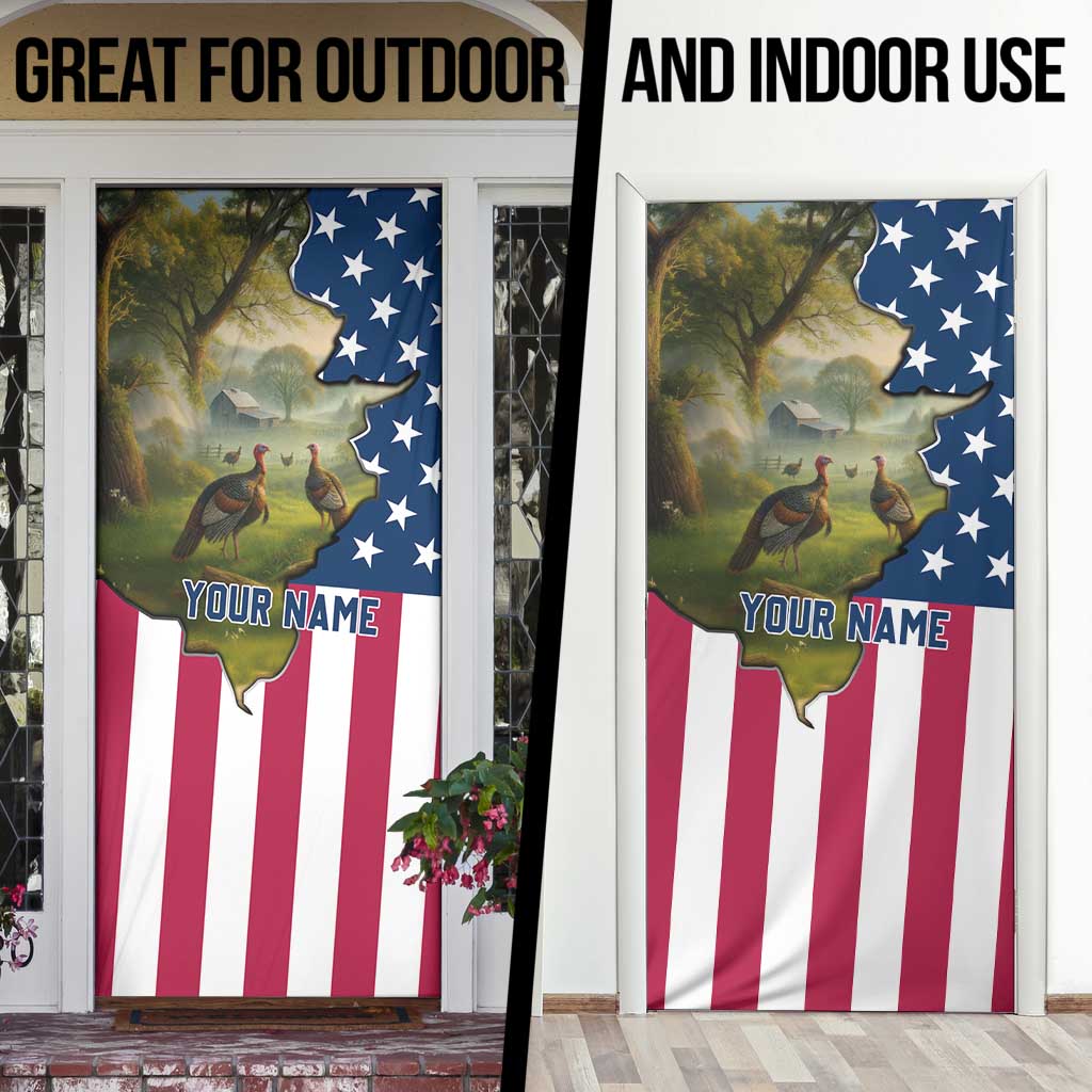 Custom American Flag Turkey Hunting Door Cover with Illinois State Outline Country Farm Scene - Wonder Print Shop
