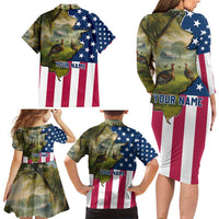 Custom American Flag Turkey Hunting Family Matching Long Sleeve Bodycon Dress and Hawaiian Shirt with Illinois State Outline Country Farm Scene - Wonder Print Shop