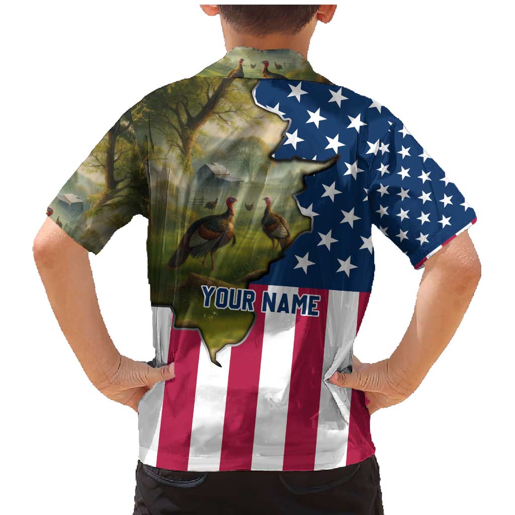 Custom American Flag Turkey Hunting Family Matching Mermaid Dress and Hawaiian Shirt with Illinois State Outline Country Farm Scene - Wonder Print Shop