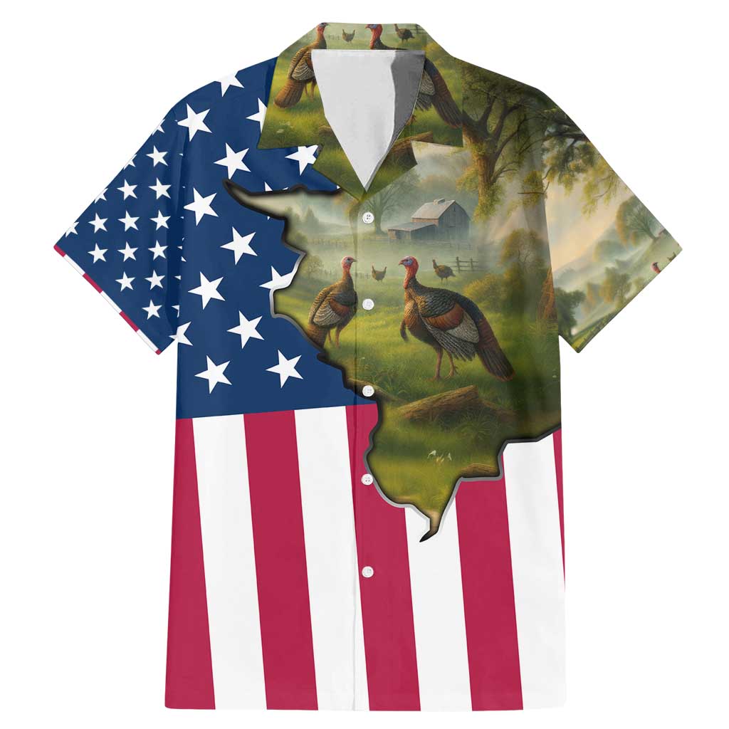 Custom American Flag Turkey Hunting Family Matching Mermaid Dress and Hawaiian Shirt with Illinois State Outline Country Farm Scene - Wonder Print Shop
