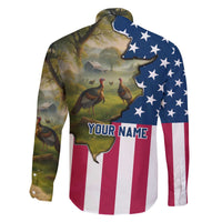 Custom American Flag Turkey Hunting Family Matching Off The Shoulder Long Sleeve Dress and Hawaiian Shirt with Illinois State Outline Country Farm Scene - Wonder Print Shop