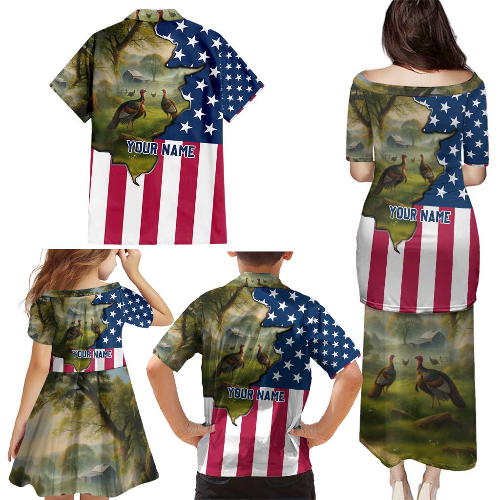 Custom American Flag Turkey Hunting Family Matching Puletasi and Hawaiian Shirt with Illinois State Outline Country Farm Scene - Wonder Print Shop