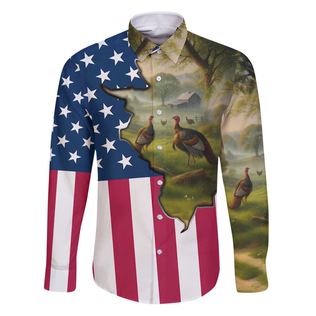 Custom American Flag Turkey Hunting Family Matching Puletasi and Hawaiian Shirt with Illinois State Outline Country Farm Scene - Wonder Print Shop