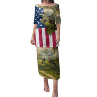 Custom American Flag Turkey Hunting Family Matching Puletasi and Hawaiian Shirt with Illinois State Outline Country Farm Scene - Wonder Print Shop