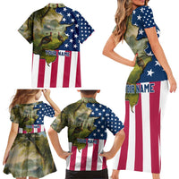 Custom American Flag Turkey Hunting Family Matching Short Sleeve Bodycon Dress and Hawaiian Shirt with Illinois State Outline Country Farm Scene - Wonder Print Shop