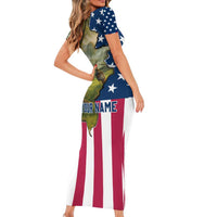 Custom American Flag Turkey Hunting Family Matching Short Sleeve Bodycon Dress and Hawaiian Shirt with Illinois State Outline Country Farm Scene - Wonder Print Shop