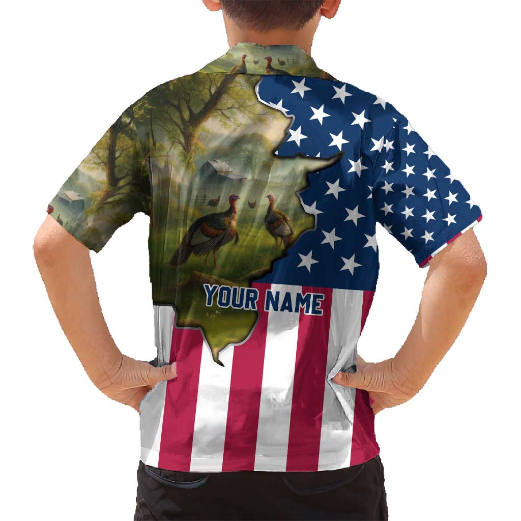 Custom American Flag Turkey Hunting Family Matching Summer Maxi Dress and Hawaiian Shirt with Illinois State Outline Country Farm Scene - Wonder Print Shop