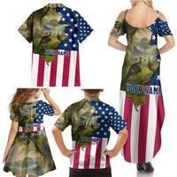 Custom American Flag Turkey Hunting Family Matching Summer Maxi Dress and Hawaiian Shirt with Illinois State Outline Country Farm Scene - Wonder Print Shop