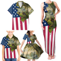 Custom American Flag Turkey Hunting Family Matching Tank Maxi Dress and Hawaiian Shirt with Illinois State Outline Country Farm Scene - Wonder Print Shop