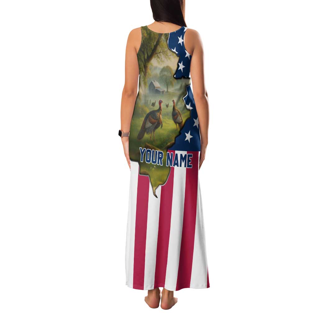 Custom American Flag Turkey Hunting Family Matching Tank Maxi Dress and Hawaiian Shirt with Illinois State Outline Country Farm Scene - Wonder Print Shop