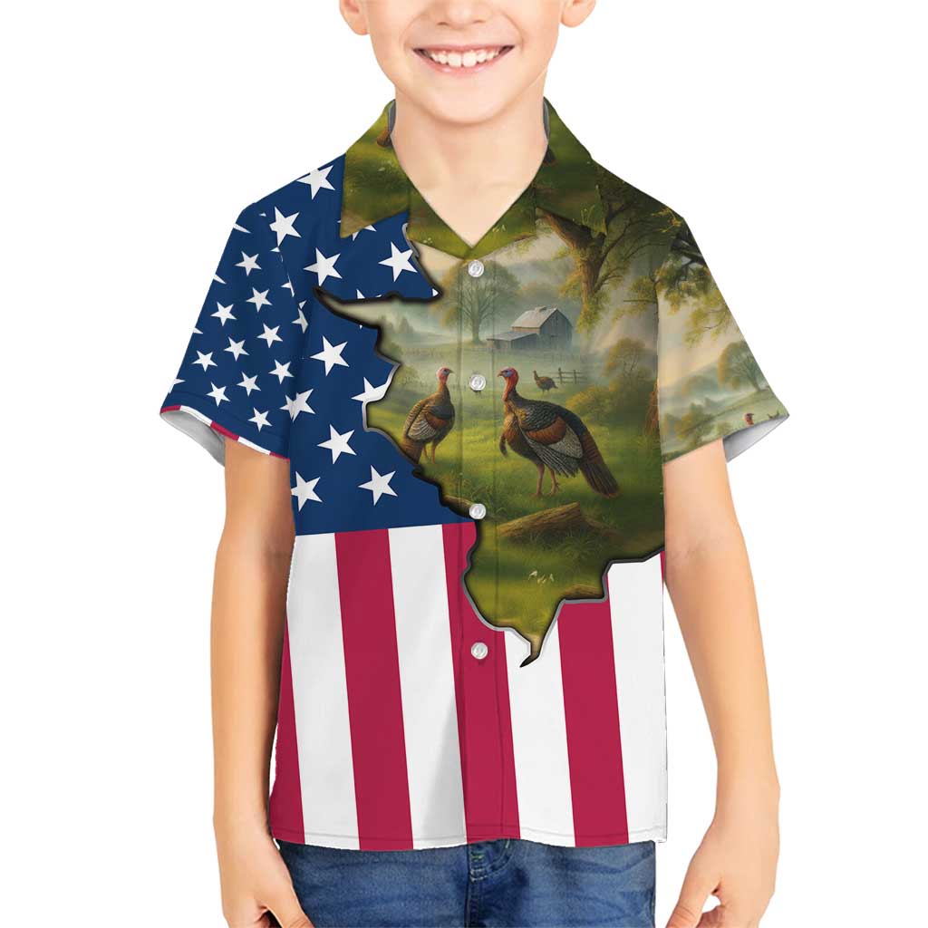 Custom American Flag Turkey Hunting Family Matching Tank Maxi Dress and Hawaiian Shirt with Illinois State Outline Country Farm Scene - Wonder Print Shop