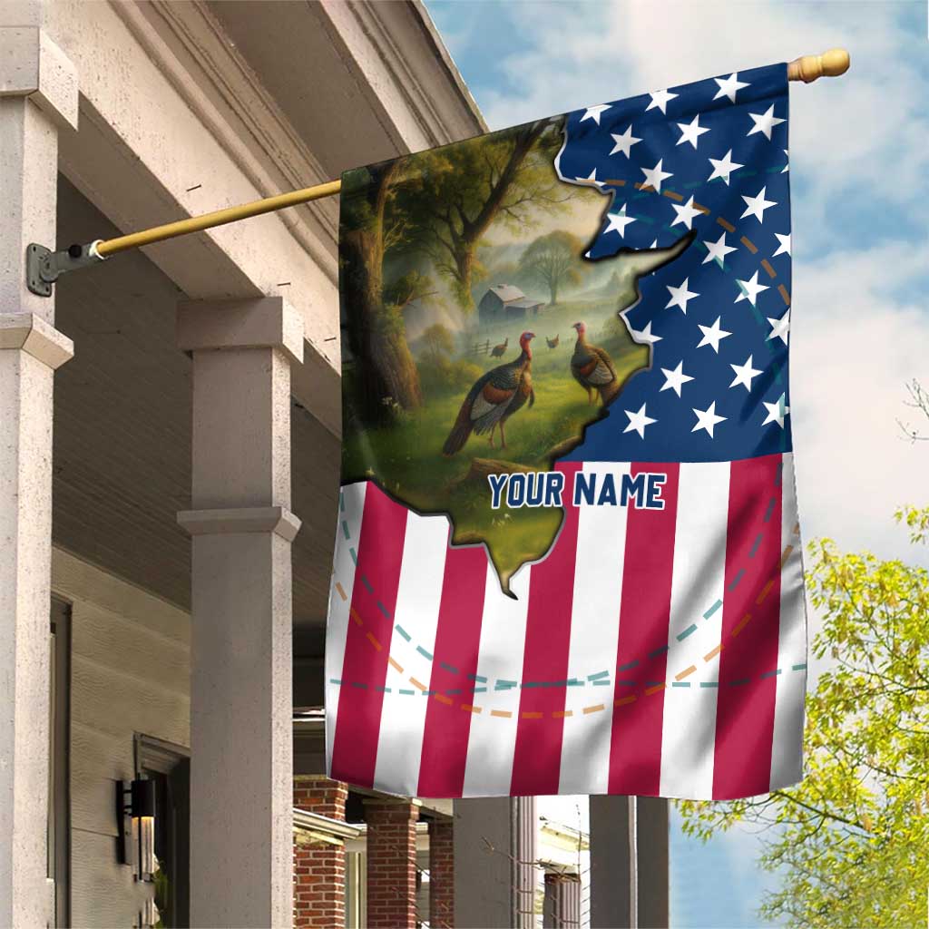 Custom American Flag Turkey Hunting Garden Flag with Illinois State Outline Country Farm Scene - Wonder Print Shop