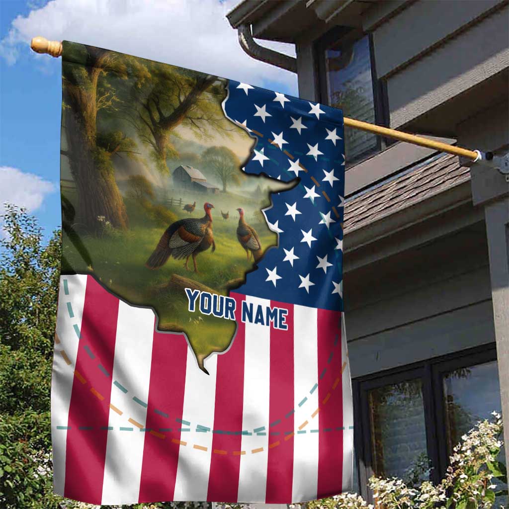 Custom American Flag Turkey Hunting Garden Flag with Illinois State Outline Country Farm Scene - Wonder Print Shop