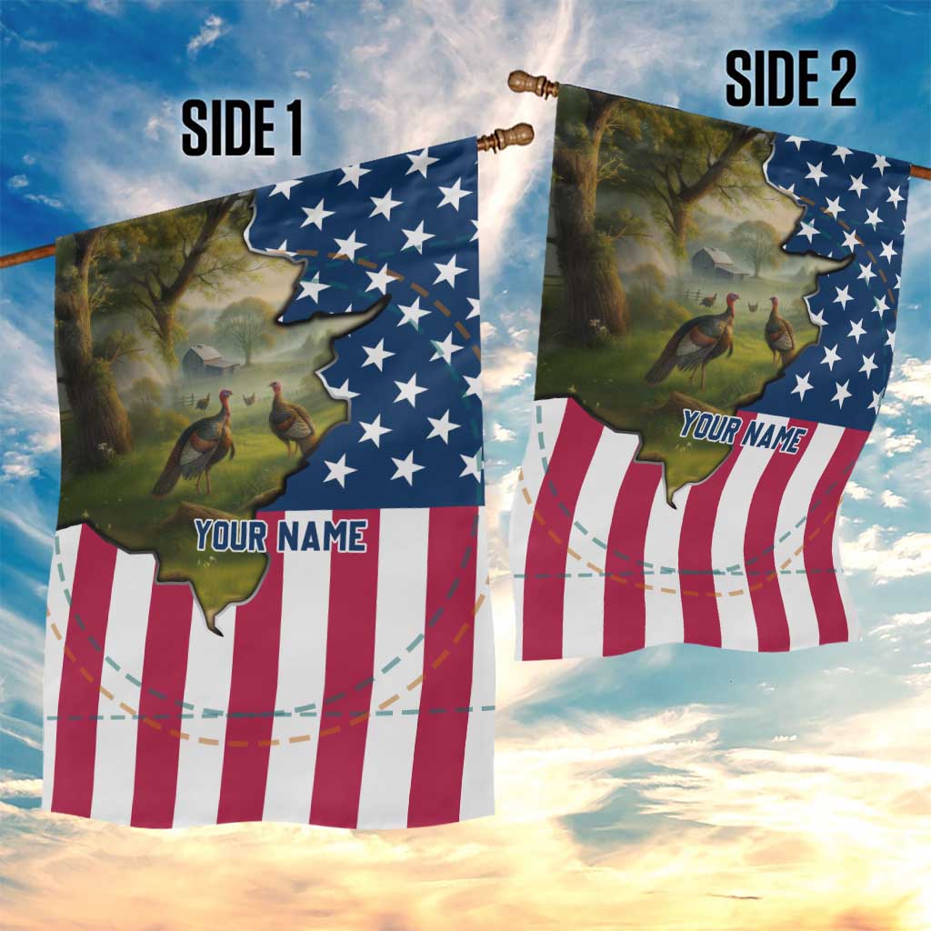 Custom American Flag Turkey Hunting Garden Flag with Illinois State Outline Country Farm Scene - Wonder Print Shop