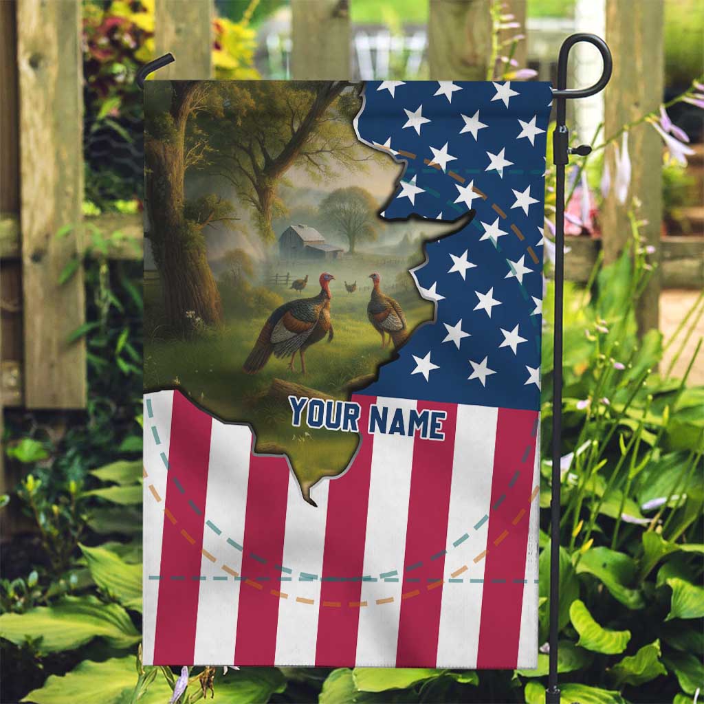 Custom American Flag Turkey Hunting Garden Flag with Illinois State Outline Country Farm Scene - Wonder Print Shop