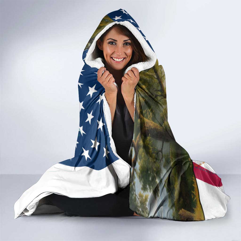 Custom American Flag Turkey Hunting Hooded Blanket with Illinois State Outline Country Farm Scene - Wonder Print Shop