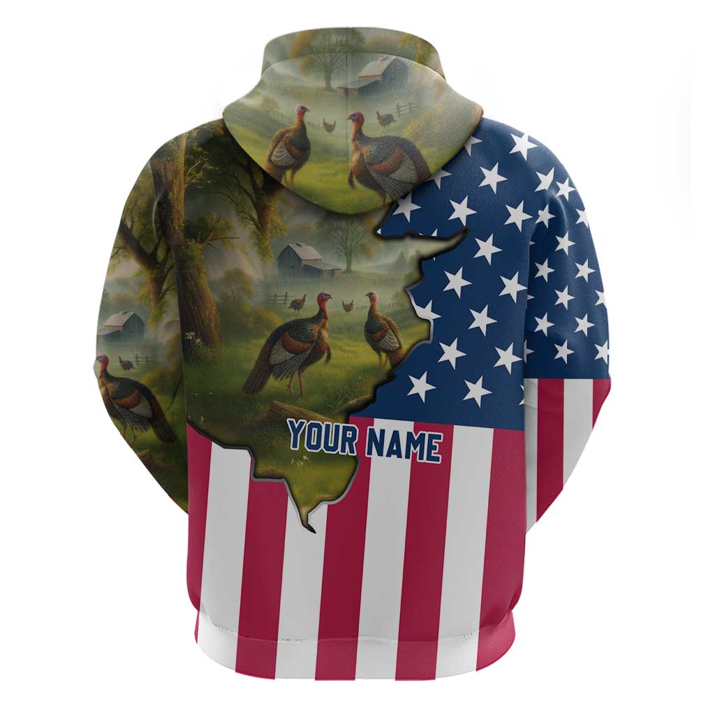 Custom American Flag Turkey Hunting Hoodie with Illinois State Outline Country Farm Scene - Wonder Print Shop
