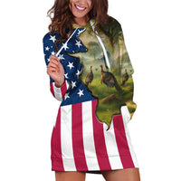 Custom American Flag Turkey Hunting Hoodie Dress with Illinois State Outline Country Farm Scene - Wonder Print Shop