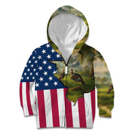 Custom American Flag Turkey Hunting Kid Hoodie with Illinois State Outline Country Farm Scene - Wonder Print Shop