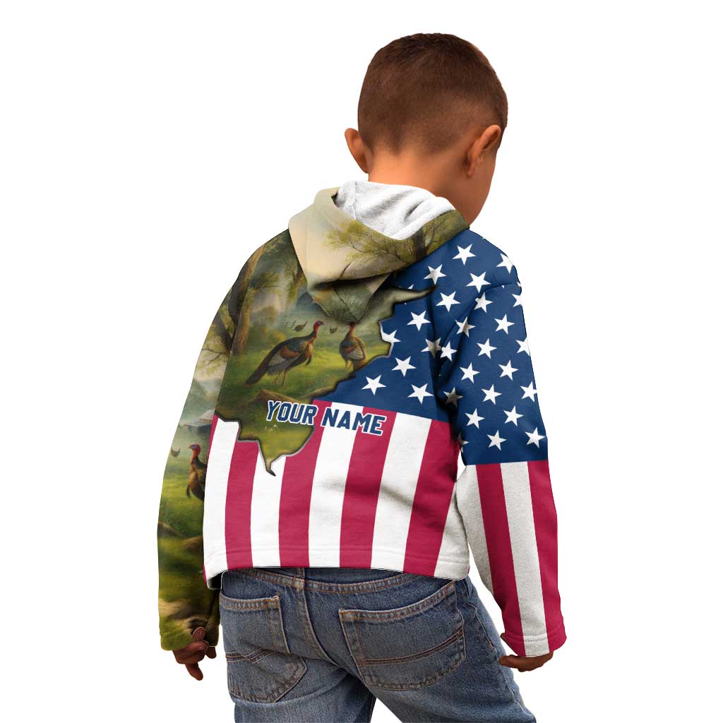 Custom American Flag Turkey Hunting Kid Hoodie with Illinois State Outline Country Farm Scene - Wonder Print Shop