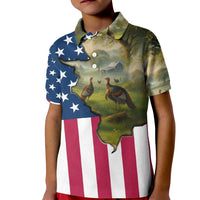 Custom American Flag Turkey Hunting Kid Polo Shirt with Illinois State Outline Country Farm Scene - Wonder Print Shop