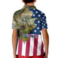 Custom American Flag Turkey Hunting Kid Polo Shirt with Illinois State Outline Country Farm Scene - Wonder Print Shop