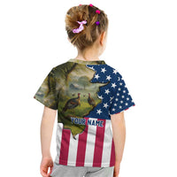 Custom American Flag Turkey Hunting Kid T Shirt with Illinois State Outline Country Farm Scene - Wonder Print Shop