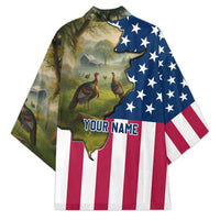 Custom American Flag Turkey Hunting Kimono with Illinois State Outline Country Farm Scene - Wonder Print Shop