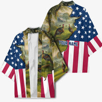 Custom American Flag Turkey Hunting Kimono with Illinois State Outline Country Farm Scene - Wonder Print Shop