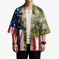 Custom American Flag Turkey Hunting Kimono with Illinois State Outline Country Farm Scene - Wonder Print Shop