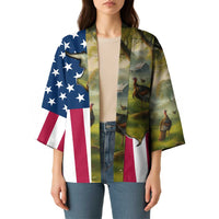 Custom American Flag Turkey Hunting Kimono with Illinois State Outline Country Farm Scene - Wonder Print Shop