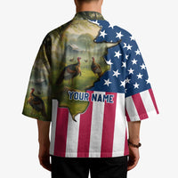 Custom American Flag Turkey Hunting Kimono with Illinois State Outline Country Farm Scene - Wonder Print Shop