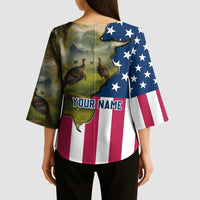 Custom American Flag Turkey Hunting Kimono Sleeve Blouse with Illinois State Outline Country Farm Scene - Wonder Print Shop