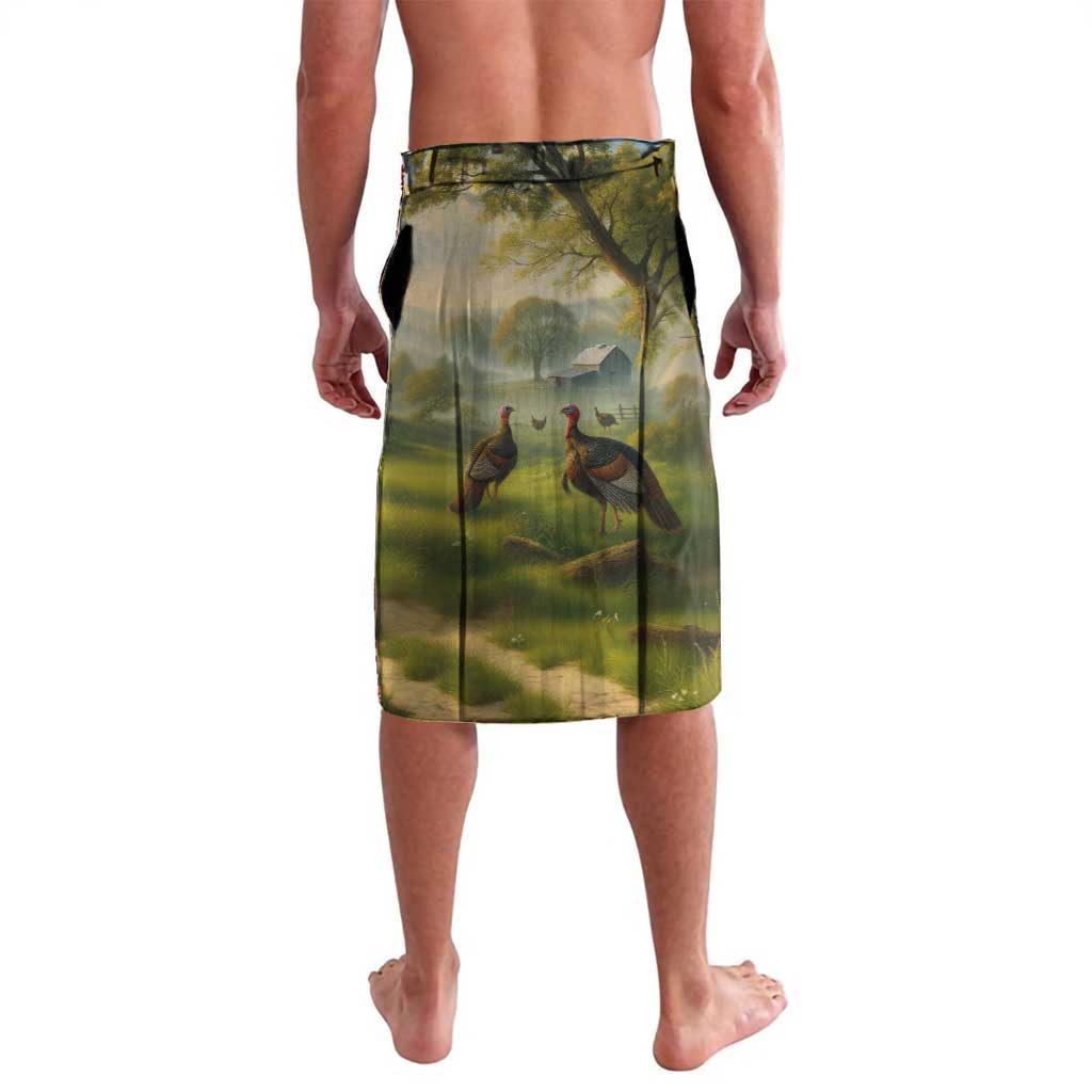 Custom American Flag Turkey Hunting Lavalava with Illinois State Outline Country Farm Scene - Wonder Print Shop