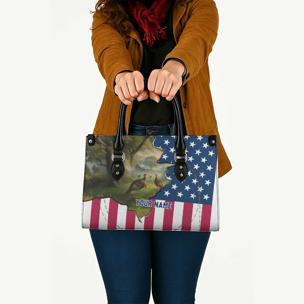 Custom American Flag Turkey Hunting Leather Bag with Illinois State Outline Country Farm Scene - Wonder Print Shop