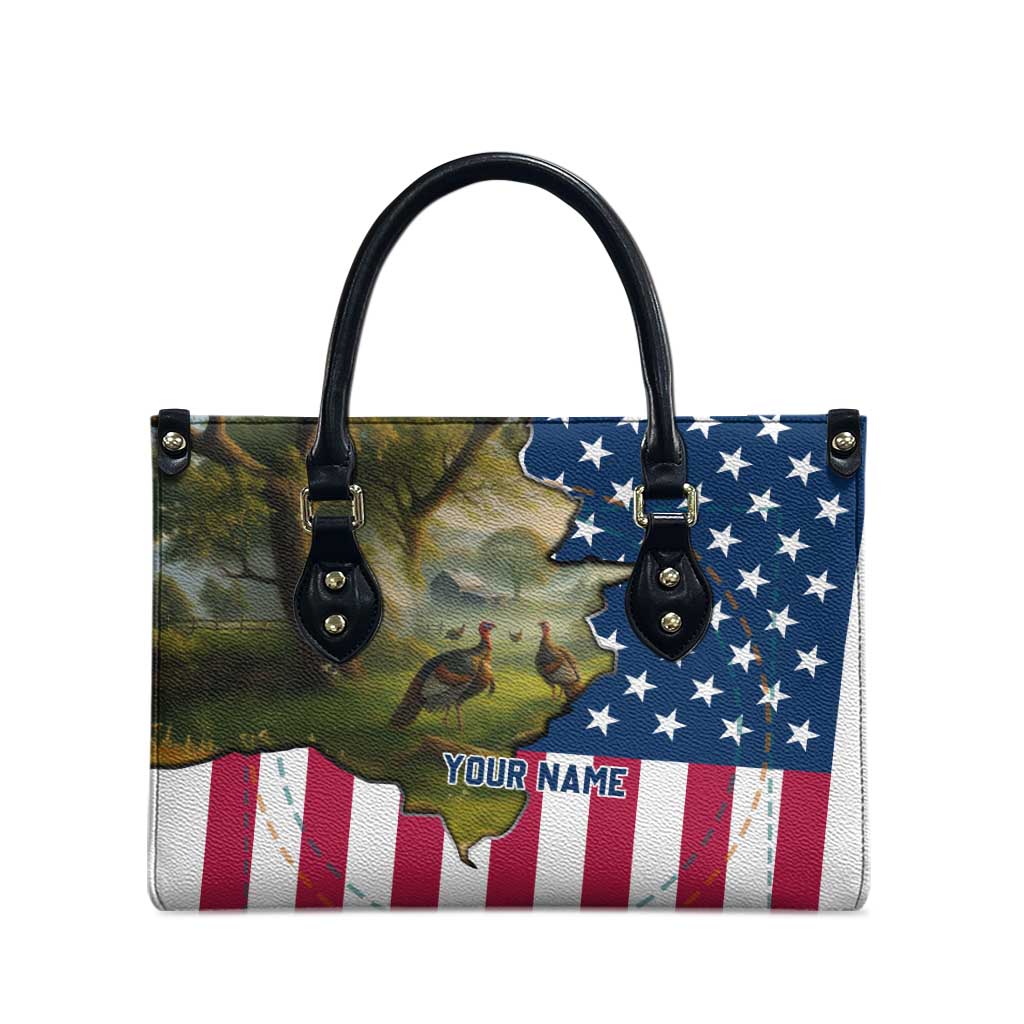 Custom American Flag Turkey Hunting Leather Bag with Illinois State Outline Country Farm Scene - Wonder Print Shop
