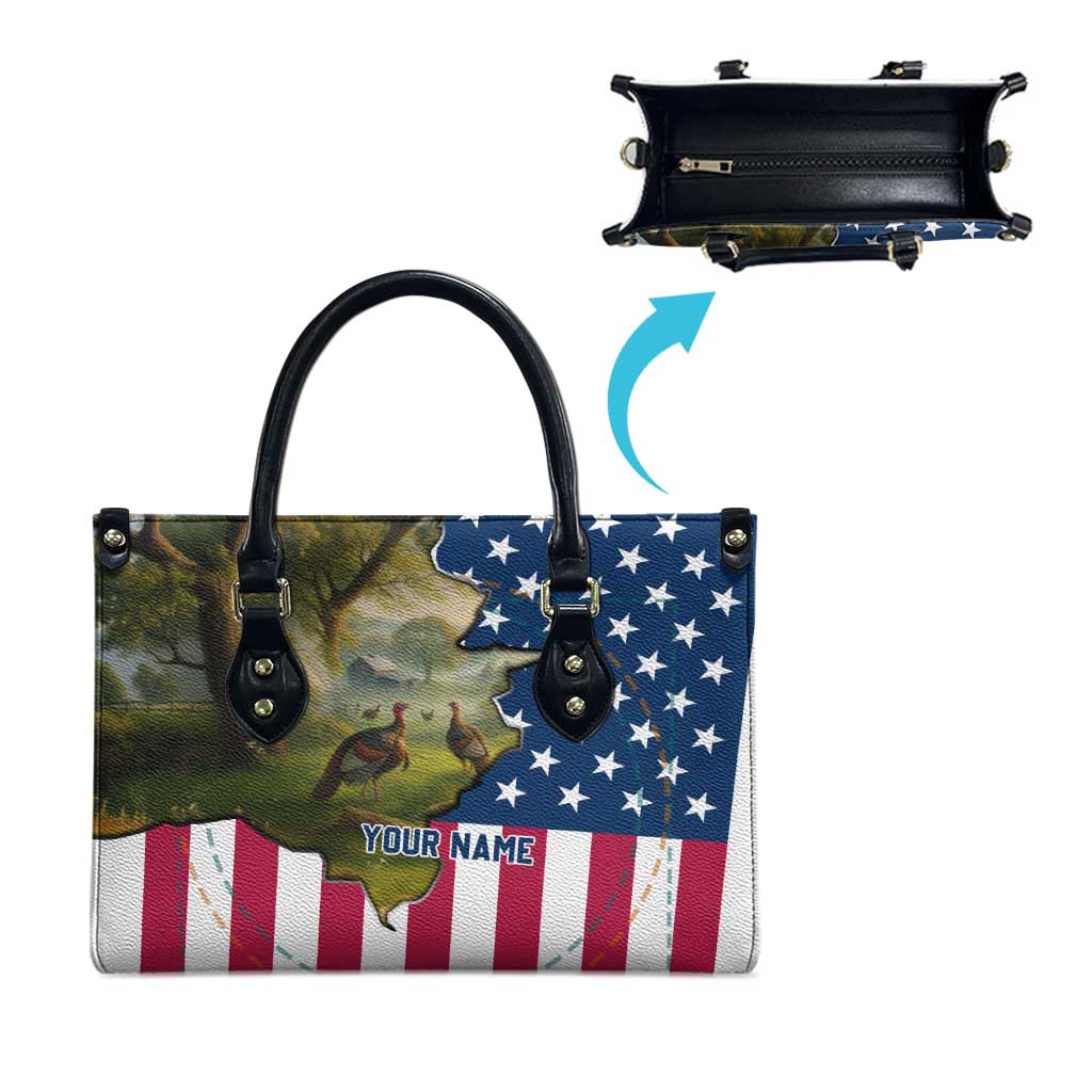Custom American Flag Turkey Hunting Leather Bag with Illinois State Outline Country Farm Scene - Wonder Print Shop