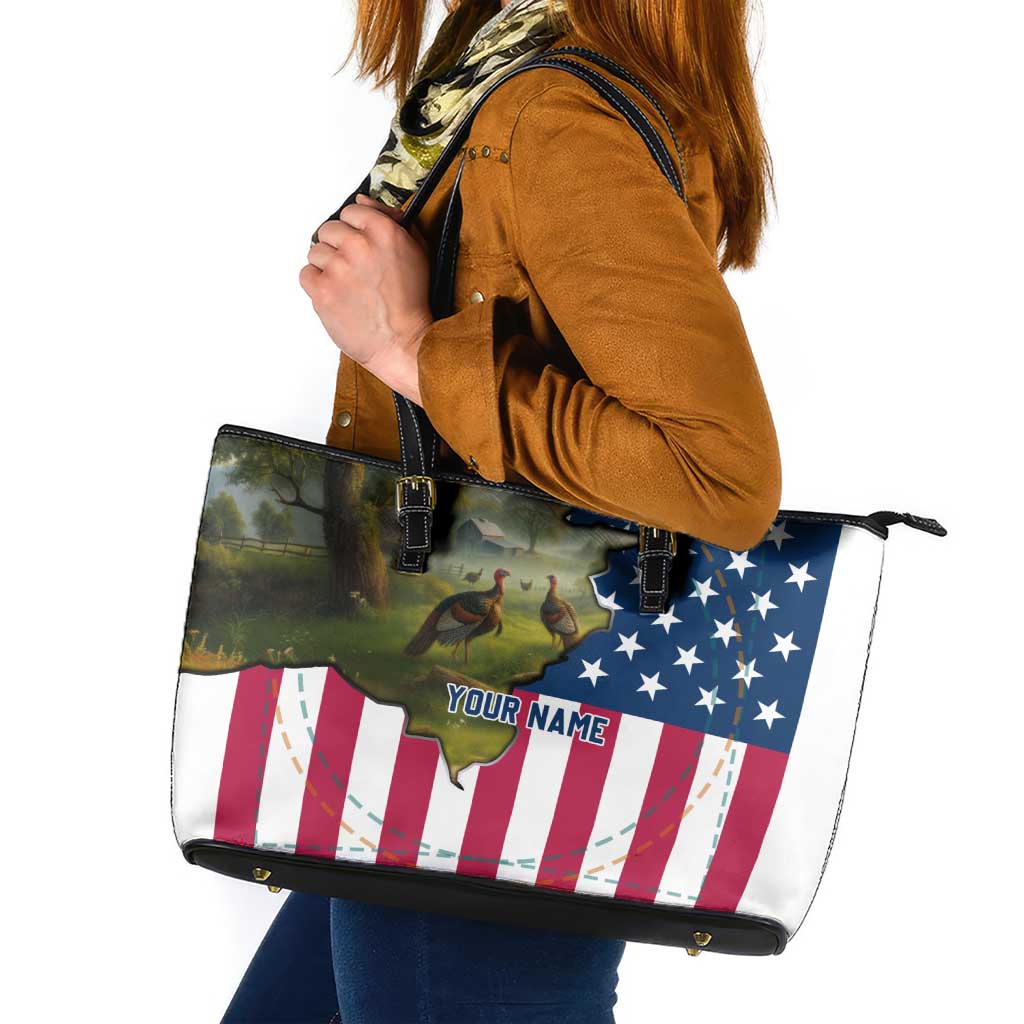 Custom American Flag Turkey Hunting Leather Tote Bag with Illinois State Outline Country Farm Scene - Wonder Print Shop