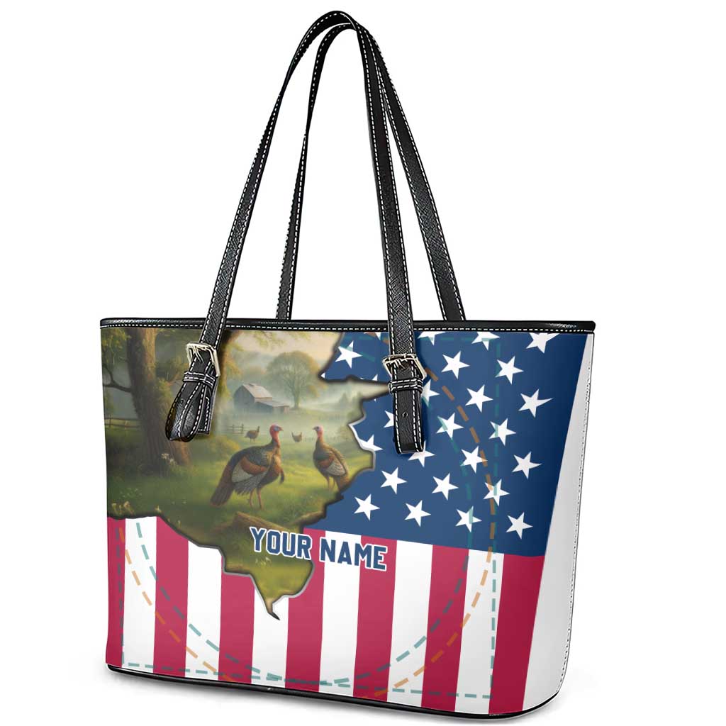 Custom American Flag Turkey Hunting Leather Tote Bag with Illinois State Outline Country Farm Scene - Wonder Print Shop