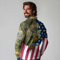 Custom American Flag Turkey Hunting Long Sleeve Polo Shirt with Illinois State Outline Country Farm Scene - Wonder Print Shop