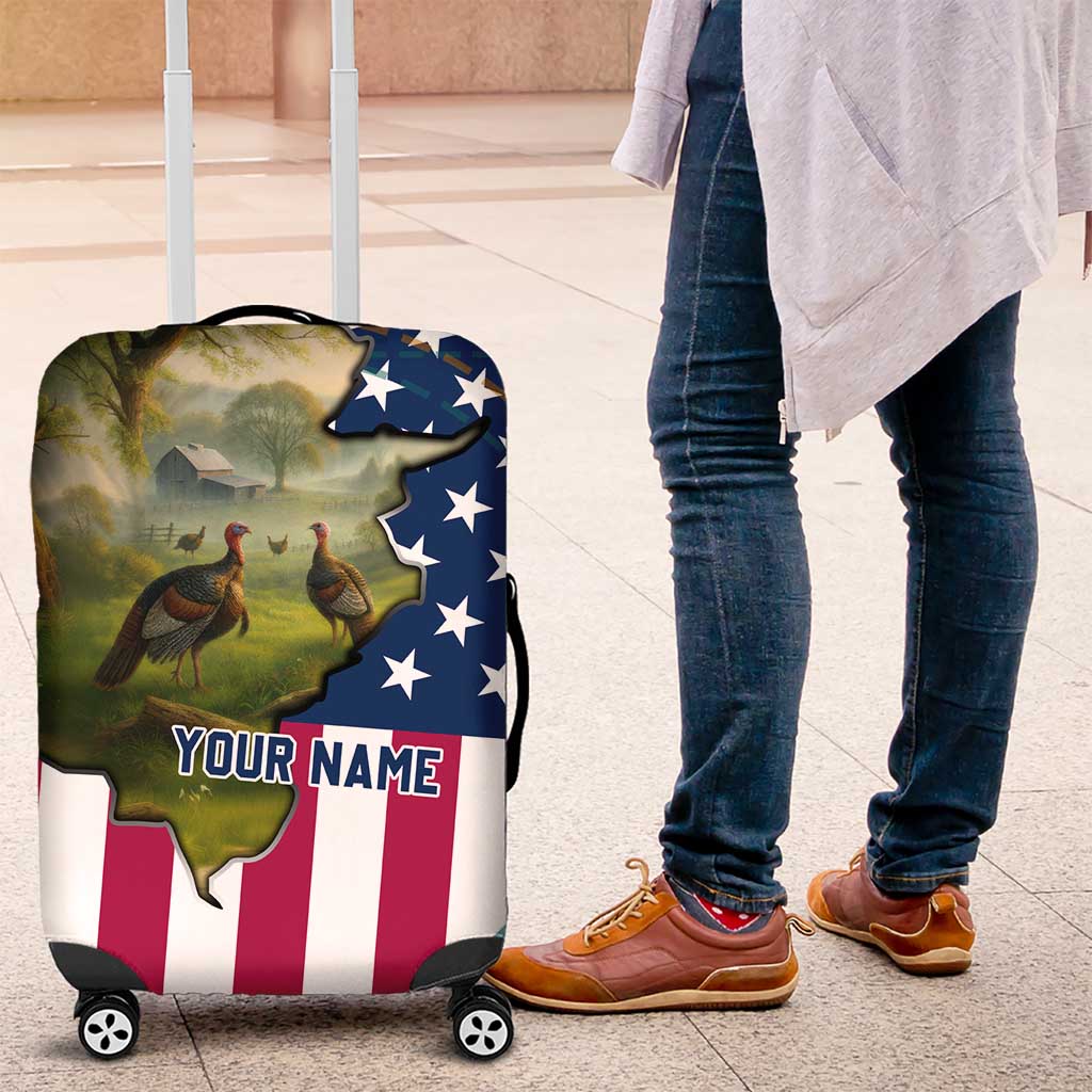 Custom American Flag Turkey Hunting Luggage Cover with Illinois State Outline Country Farm Scene - Wonder Print Shop