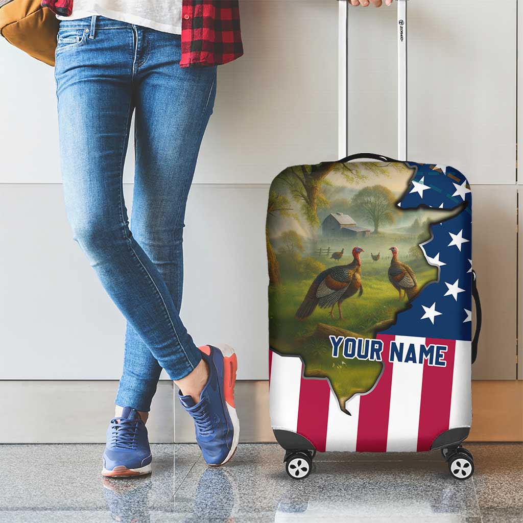 Custom American Flag Turkey Hunting Luggage Cover with Illinois State Outline Country Farm Scene - Wonder Print Shop