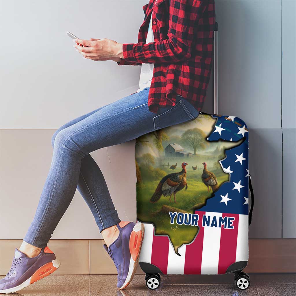 Custom American Flag Turkey Hunting Luggage Cover with Illinois State Outline Country Farm Scene - Wonder Print Shop