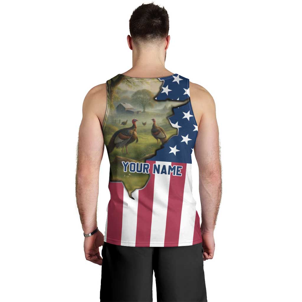 Custom American Flag Turkey Hunting Men Tank Top with Illinois State Outline Country Farm Scene - Wonder Print Shop
