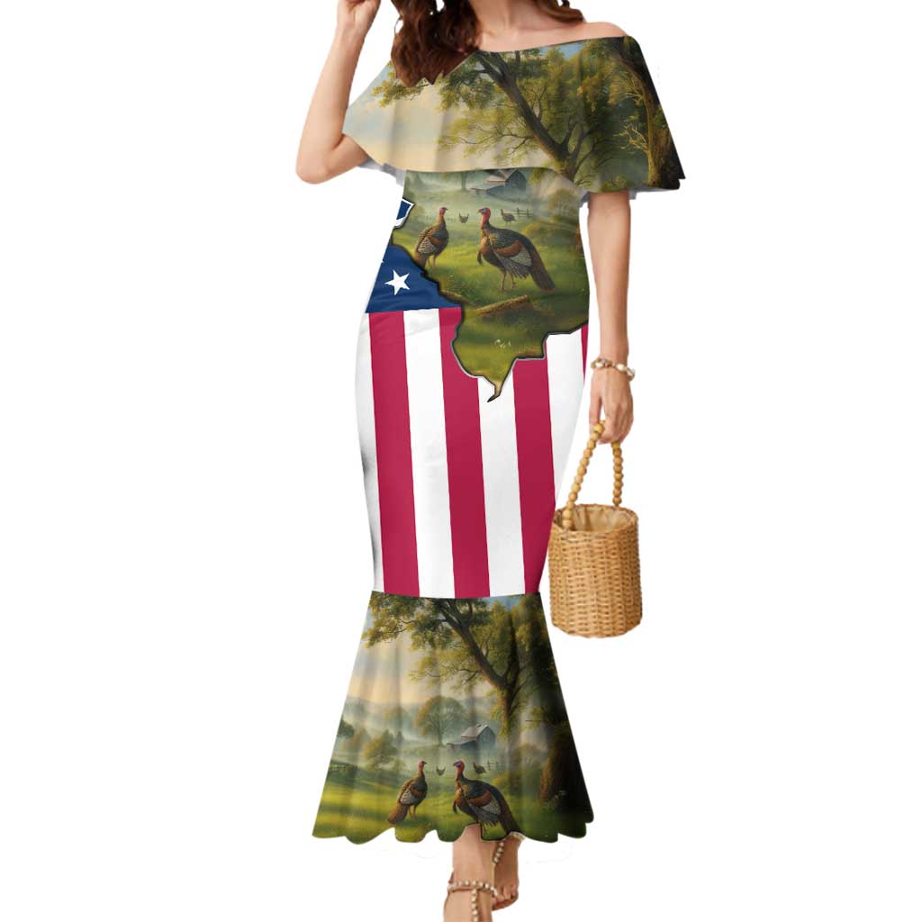 Custom American Flag Turkey Hunting Mermaid Dress with Illinois State Outline Country Farm Scene - Wonder Print Shop