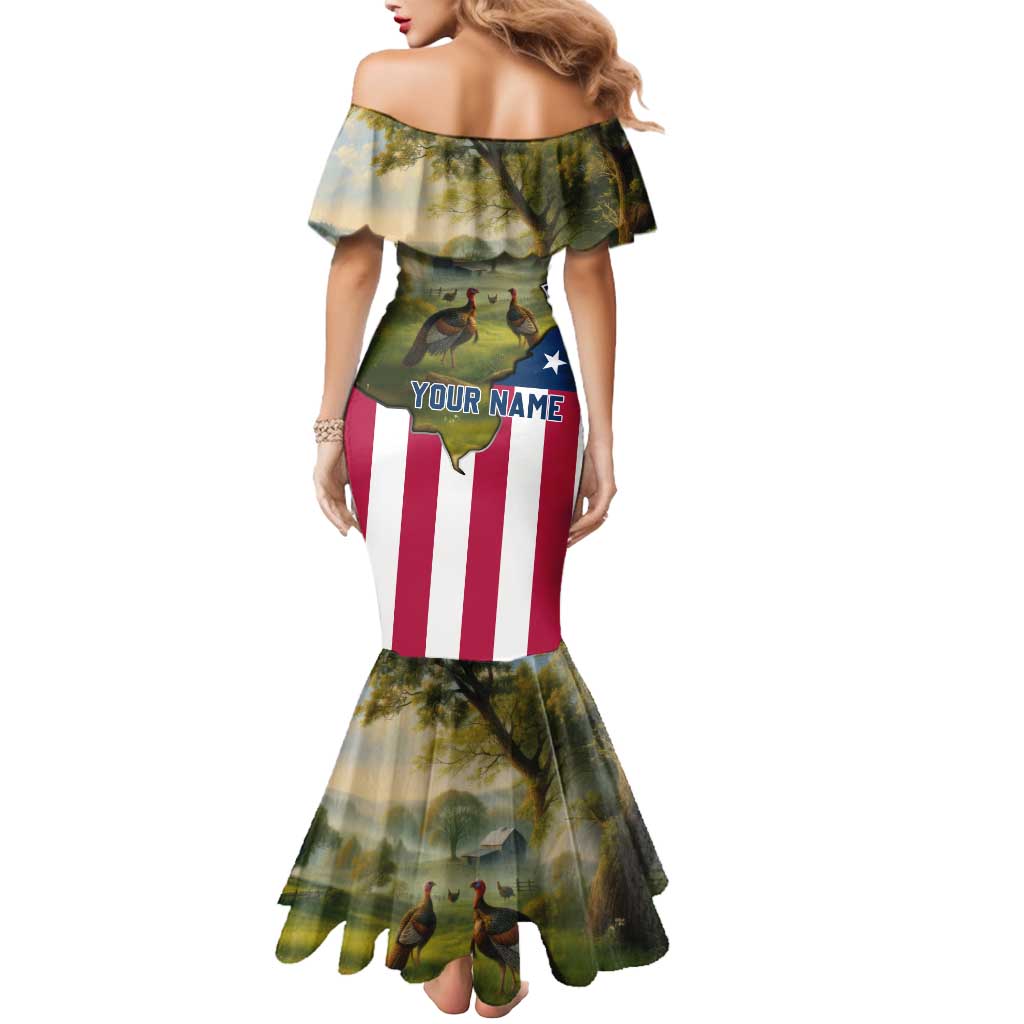 Custom American Flag Turkey Hunting Mermaid Dress with Illinois State Outline Country Farm Scene - Wonder Print Shop