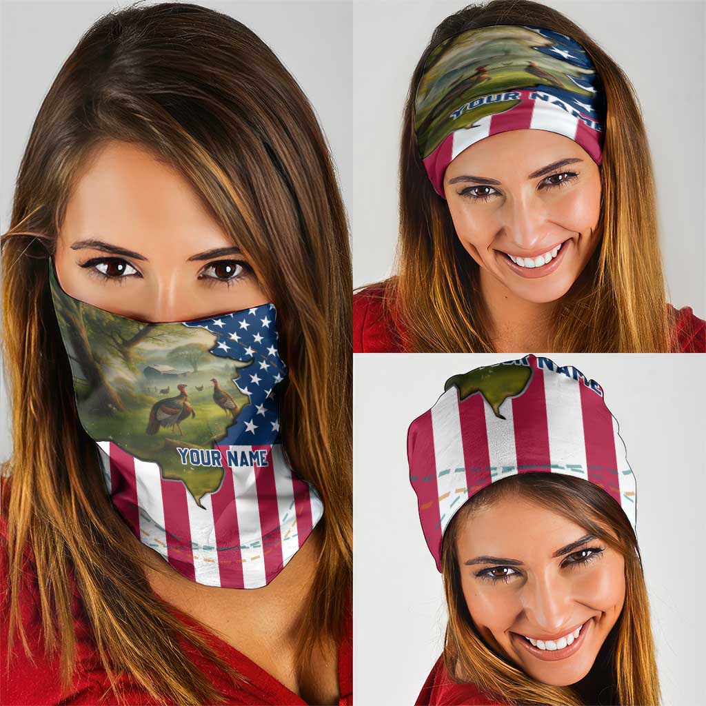 Custom American Flag Turkey Hunting Neck Gaiter with Illinois State Outline Country Farm Scene - Wonder Print Shop