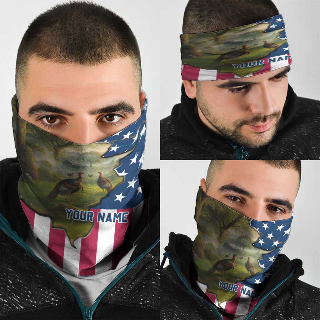 Custom American Flag Turkey Hunting Neck Gaiter with Illinois State Outline Country Farm Scene - Wonder Print Shop